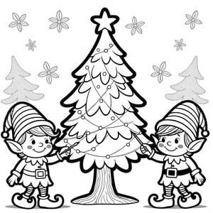 Christmas Tree and Adorable Elves