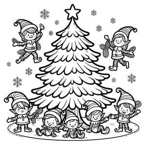 Christmas Tree and Cute Elves