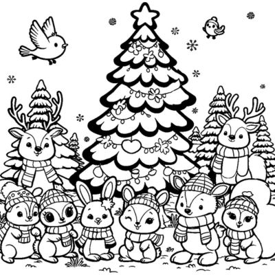 Christmas Tree and Kawaii Animals