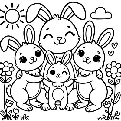 Family of cute rabbits