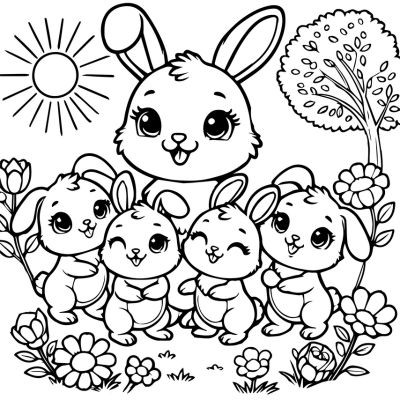 Family of little rabbits