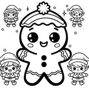 Kawaii Gingerbread Man and Elves