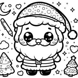 Kawaii Santa Claus to Color