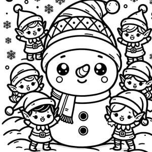 Kawaii Snowman and Elves