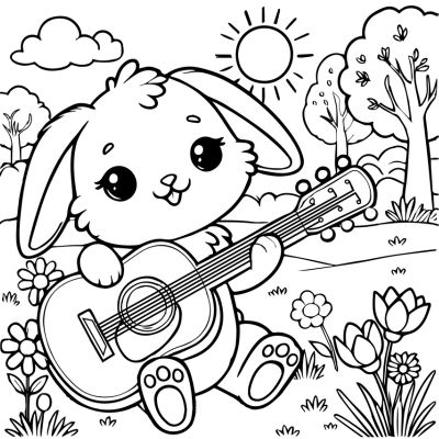 Rabbit playing the guitar