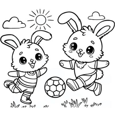 Rabbits playing with a ball