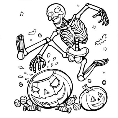 Skeleton playing with pumpkin