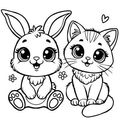 The pretty rabbit and the cute cat