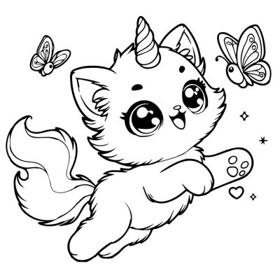 Unicorn cat and the butterflies